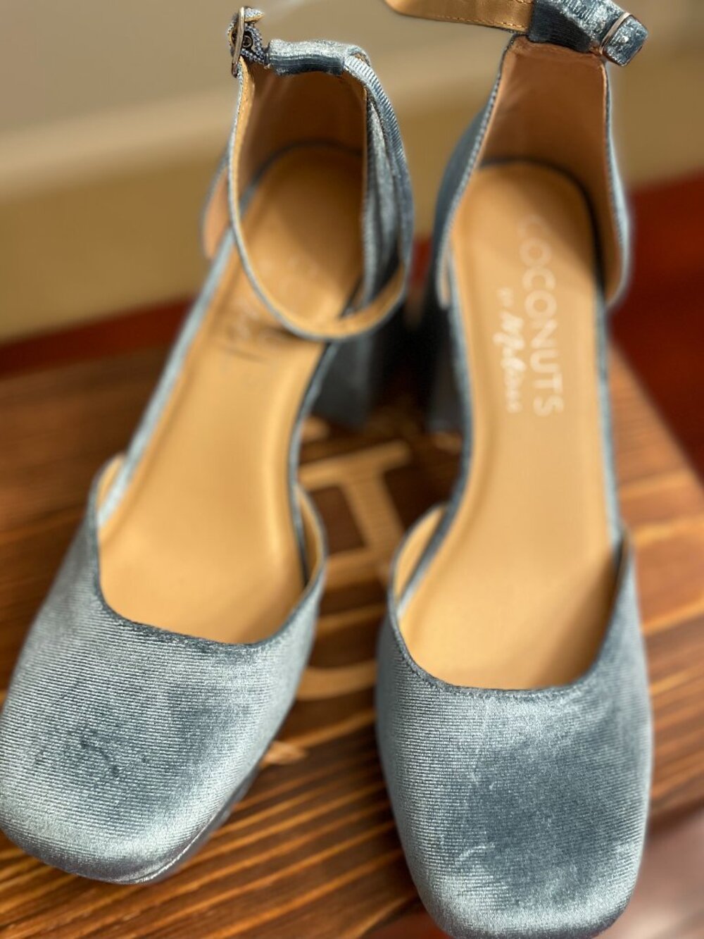 Coconuts by Matisse Blue Velvet Chunky Platform Sandals - Size 10 (fit like 9)